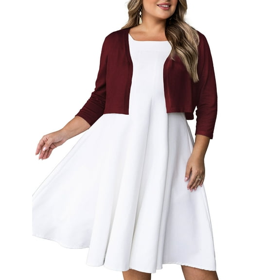 SEWIFY Women's Plus Size Bolero Cropped Cardigan Lightweight 3/4 Sleeve Shrug Sweaters for Dresses,1X-4X