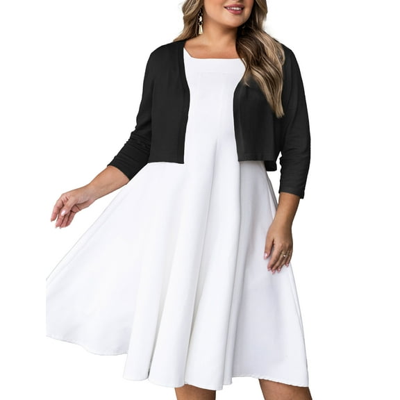 SEWIFY Women's Plus Size Bolero Cropped Cardigan Lightweight 3/4 Sleeve Shrug Sweaters for Dresses,1X-4X