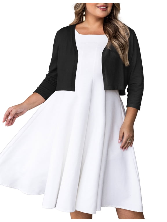 Women's Plus Size Bolero Cropped Cardigan Lightweight 3/4 Sleeve Shrug Sweaters for Dresses,1X-4X