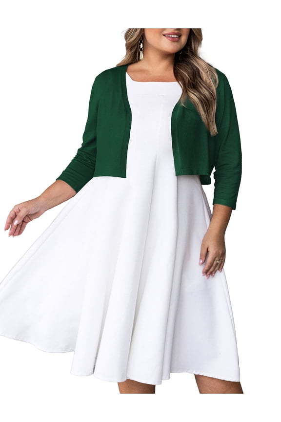 Women's Plus Size Bolero Cropped Cardigan Lightweight 3/4 Sleeve Shrug Sweaters for Dresses,1X-4X