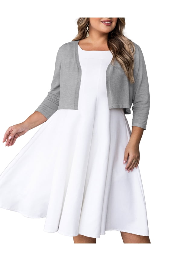 Women's Plus Size Bolero Cropped Cardigan Lightweight 3/4 Sleeve Shrug Sweaters for Dresses,1X-4X