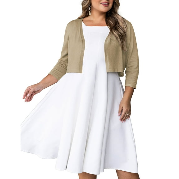 SEWIFY Women's Plus Size Bolero Cropped Cardigan Lightweight 3/4 Sleeve Shrug Sweaters for Dresses,1X-4X