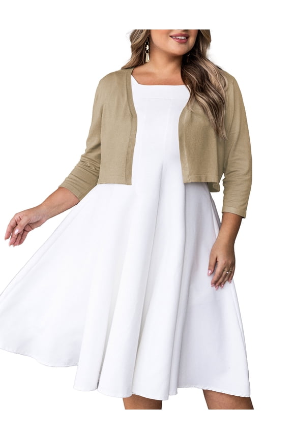 Women's Plus Size Bolero Cropped Cardigan Lightweight 3/4 Sleeve Shrug Sweaters for Dresses,1X-4X