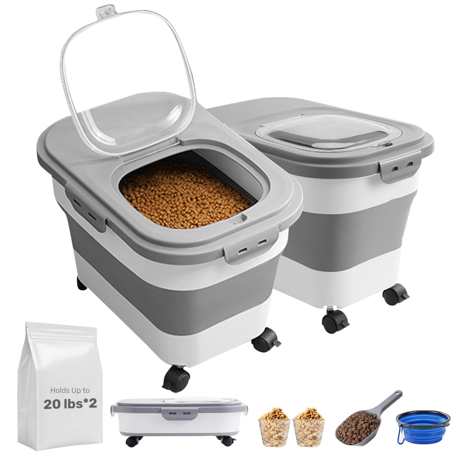 SEWIU Dog Food Storage Container 2pack*20LB,Collapsible ATT1Dog Food ...