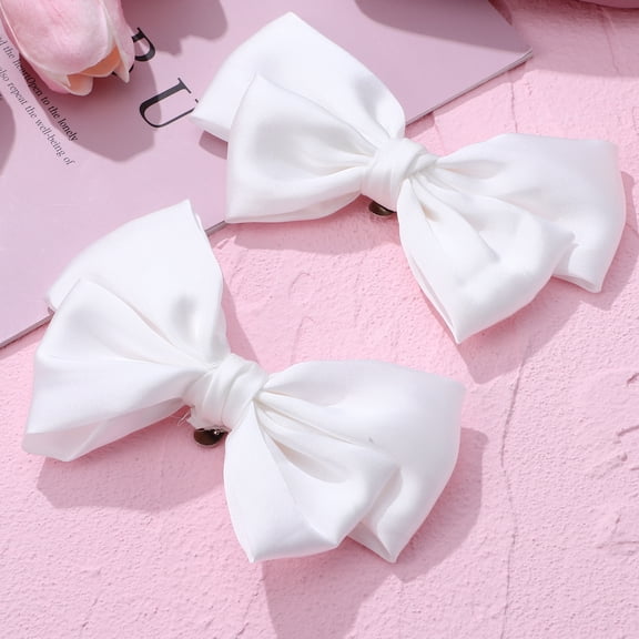 SEWOART 1 Pair White Satin Shoe Bow Clips, Elegant Detachable Accessories for Womens Dress Shoes and Flats