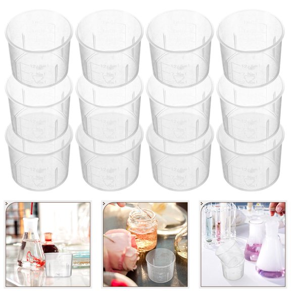SEWOART 100Pcs Plastic Measuring Cups Clear Laboratory Beakers Durable and Stable Liquid Measuring Tool