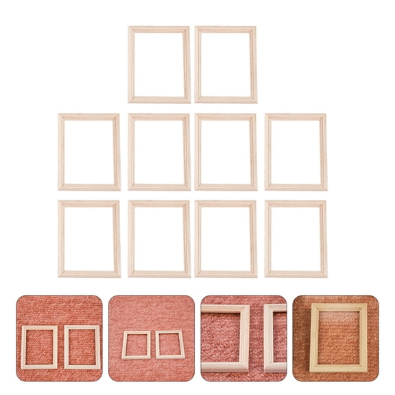 SEWOART 10Pcs Mini House Picture Frame Mini Decor Beige Wood for Home Use and Dollhouse Enthusiasts