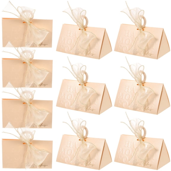 SEWOART 10Pcs Goodie Boxes Triangular Paper Candy Boxes with Wooden Handles for Wedding and Party