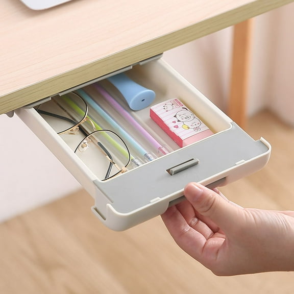 SEWOART Under Table Drawer Box Grey Plastic with Easy Pull Out and Hidden Storage Feature