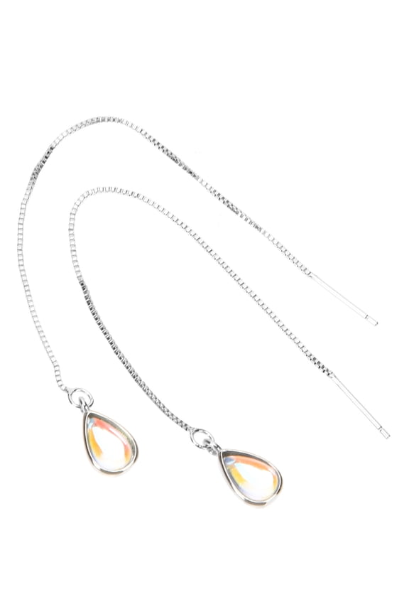 1Pair Copper Thread Earrings with Golden Moonstone Teardrop Design Trendy Elegant Earrings