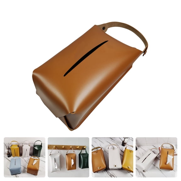 SEWOART 1Pc Useful Brown Tissue Holder Waterproof Material Flat Design Elegant Desktop Storage