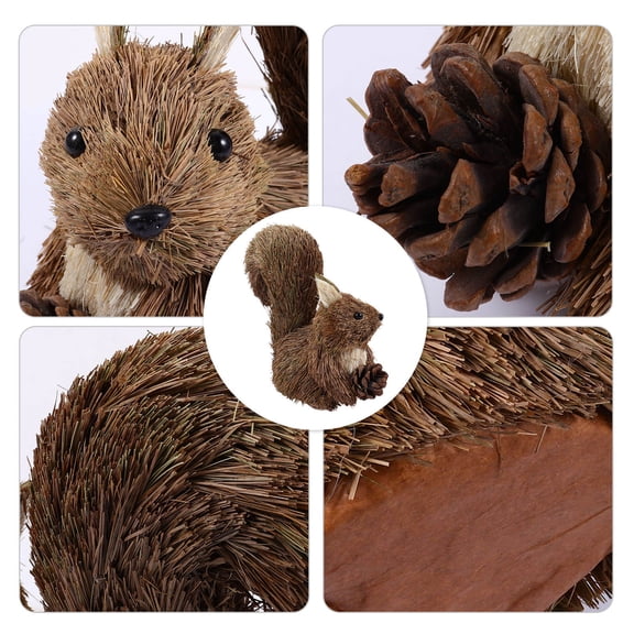 SEWOART Grey Squirrel Statue Christmas Straw Ornament for Home and Outdoor Decor