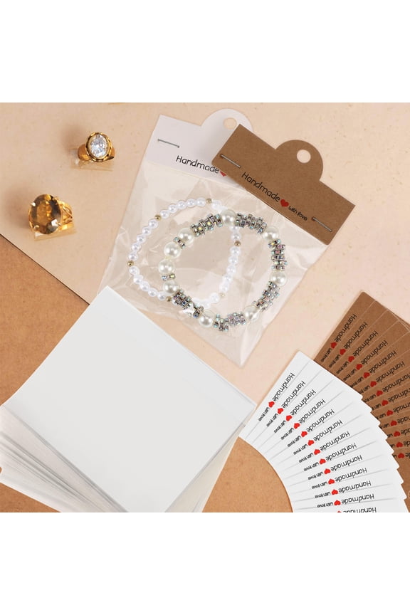 200Pcs Jewelry Packaging Bags Clear Plastic with Cardboard for Small Business Use