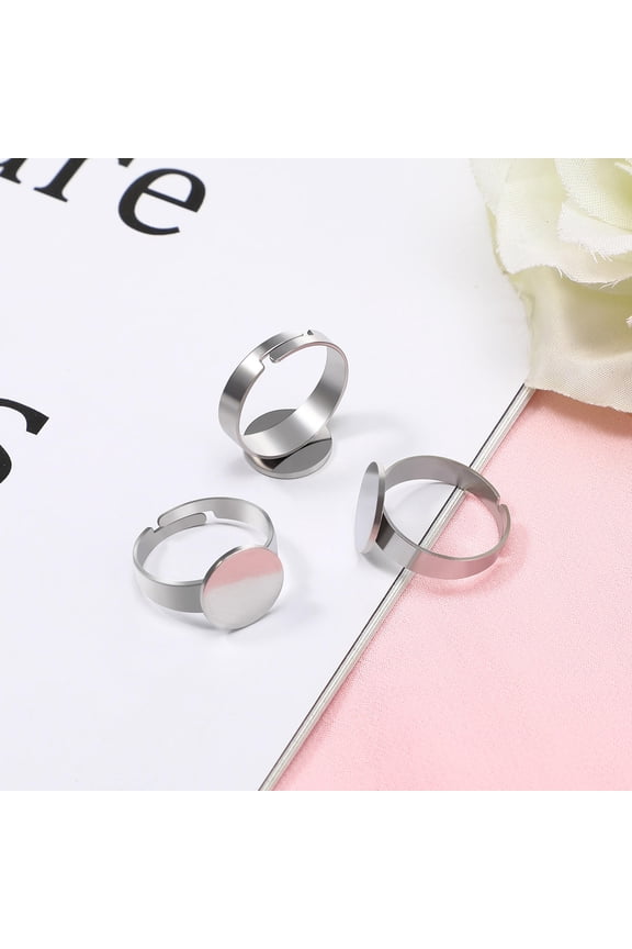 Plated Silver Stainless Steel Ring Blanks Adjustable for Resin and Stone 20Pcs