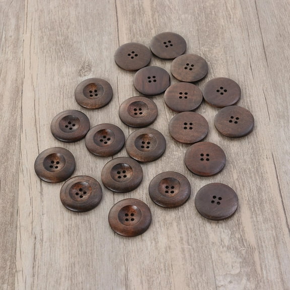 SEWOART 20Pcs Coffee Wooden Buttons 4 Holes Simple Design for Sewing and Crafting