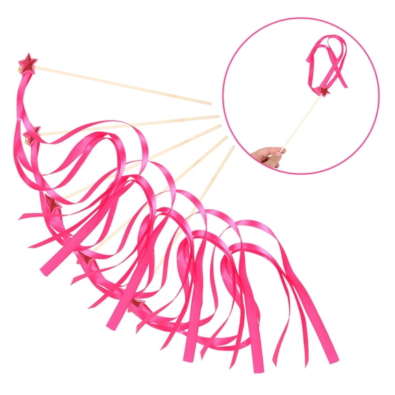 SEWOART 20Pcs Fairy Wand Ribbon Streamers with Bells Rosy Fabric and Wood Wedding Party Accessories