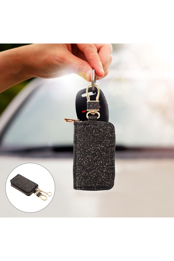 2Pcs PU Car Key Holder with Zipper Pocket Universal Black Protective Pouch for Car Keys