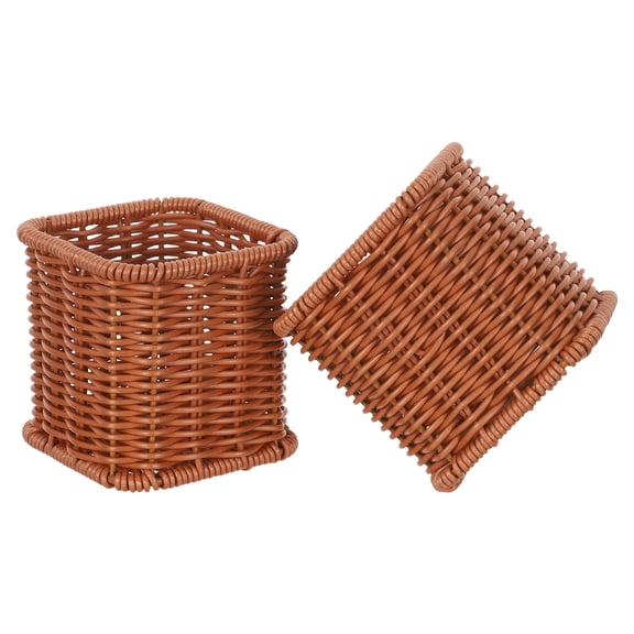 SEWOART 2Pcs Stylish Imitation Rattan Spoon Organizer for Kitchen Countertop Tableware Storage Light Brown