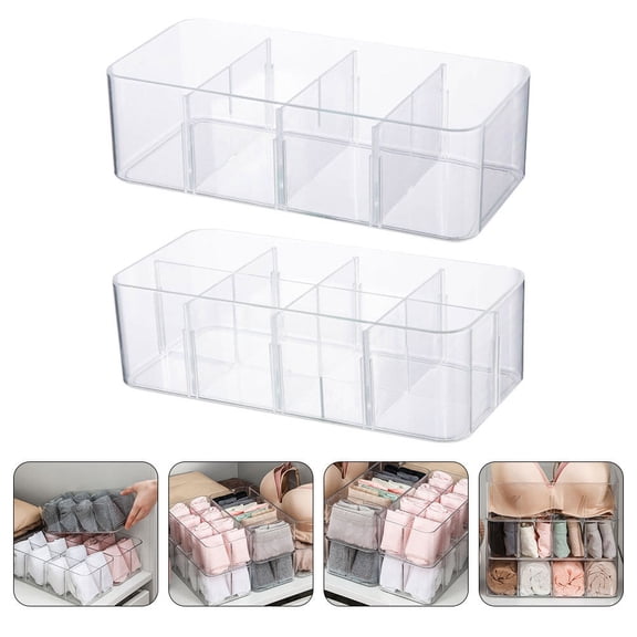 SEWOART 2Pcs Transparent Underwear Basket with Multiple Grids for Efficient Storage