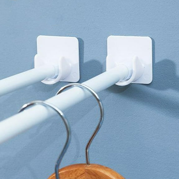 SEWOART 2Pcs White Adhesive Curtain Rod Hook Holders No Drill Rod Support for Bathroom Or Kitchen