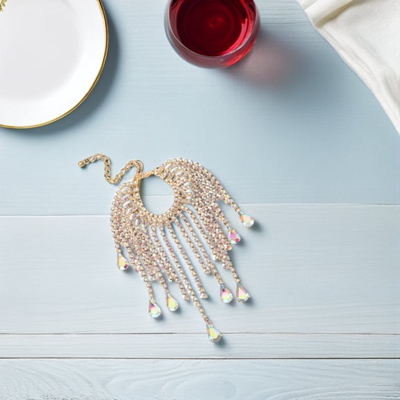 SEWOART 2-Pack Golden Rhinestone Wine Bottle Tassel Decorations for Parties and Celebrations