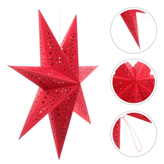 SEWOART 3Pcs Red Paper Star Lantern Lampshade Decorative Ceiling Pendant Light