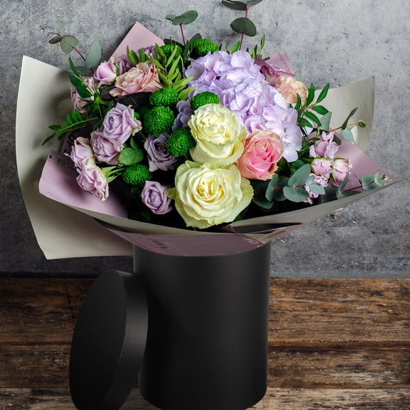 SEWOART 3Pcs Round Flower Box Black Cylindrical Paper Planter Bucket for Floral Arrangement Storage