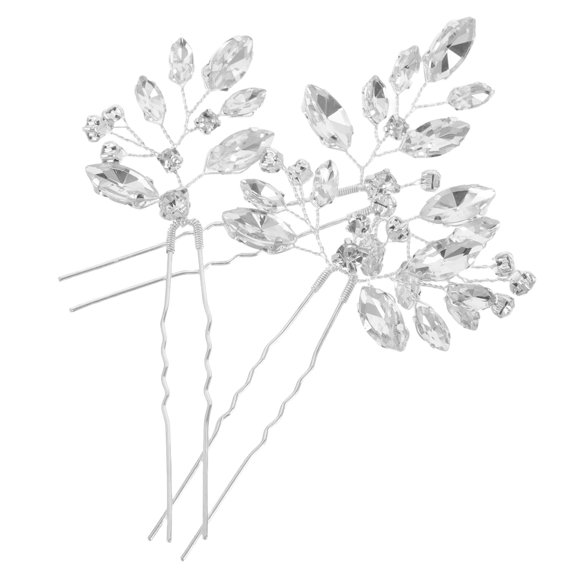 SEWOART 3Pcs White Rhinestone Hair Forks Handmade Metal Wedding Hairpins for Bridal Updo Hairstyles