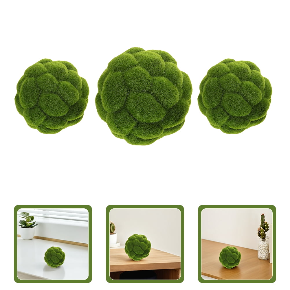 SEWOART 3Pcs Simulated Moss Decorative Balls Green Faux Plant Spheres for Landscape Display