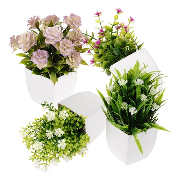 SEWOART 4-Pack Small Artificial Potted Plants in Mixed Colors, Perfect Desktop or Bookshelf Decorative Accents