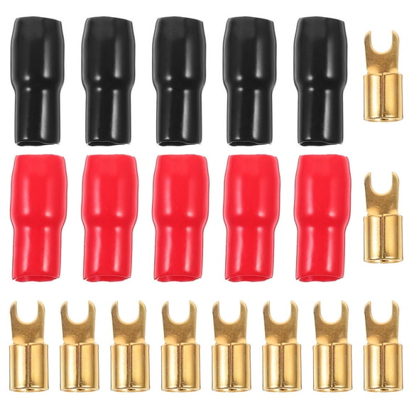 SEWOART 5Pairs Plated Gold Plated Crimp Spade Terminals with Copper Forks for 4 Gauge Speaker Wire Connections