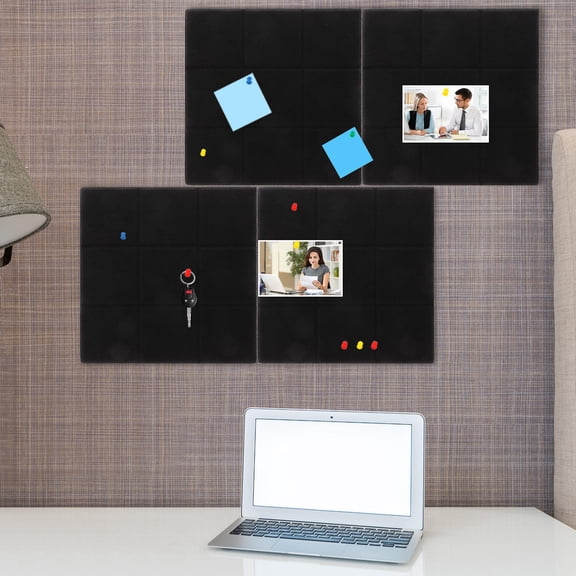 SEWOART 6Pcs Felt Bulletin Board Tiles Black Self Adhesive Felt Board for Wall Decoration