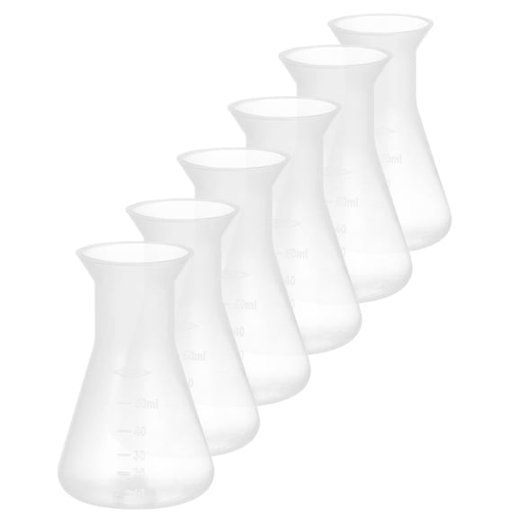 SEWOART 6Pcs 50Ml Transparent Plastic Erlenmeyer Flask for Accurate Measurement in Laboratory
