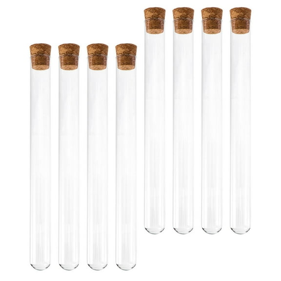 SEWOART 8Pcs Clear Glass Tubes with Wood Stopper Sealed Sample Storage Containers