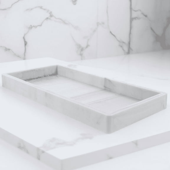 SEWOART Bathroom Vanity Tray White Silicone Storage Plate for Shampoo Lotion and Makeup