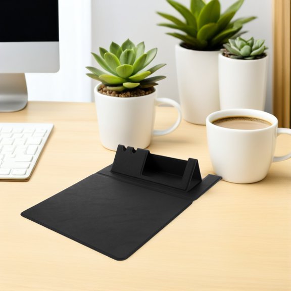 SEWOART Black Desk Mouse Pad Foldable PU with Phone and Pen Holder Easy to Carry for Business Travel Season