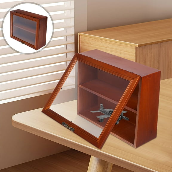 SEWOART Wooden Desktop Display Cabinet Brown for Collection Storage and Home Decoration