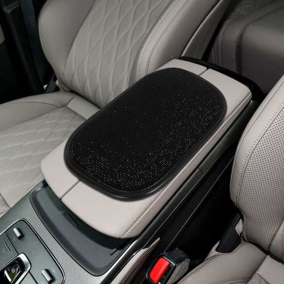SEWOART Elegant Black Car Armrest Cushion with Bling Rhinestone and Adjustable Closure