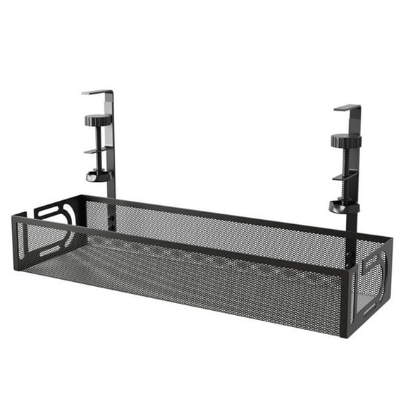SEWOART Black Metal Cable Management Tray Under Desk Rack for Charging and Wire Organization