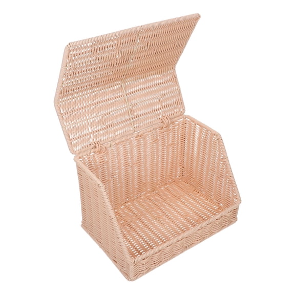 SEWOART Khaki Handwoven Rattan Bread Storage Basket with Lid for Portable Kitchen Organization