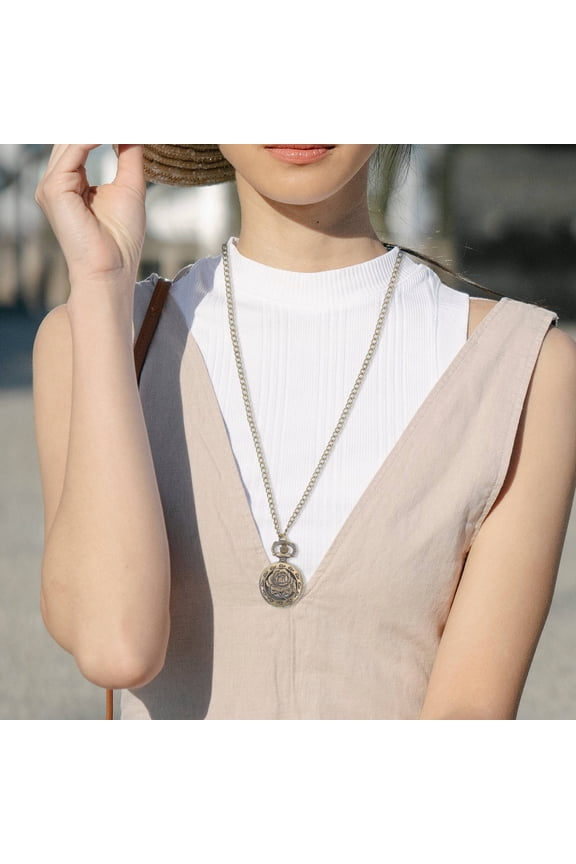 Vintage Style Ladies Pocket Watch Necklace with Quartz Movement, Metal Chain Pendant for Women