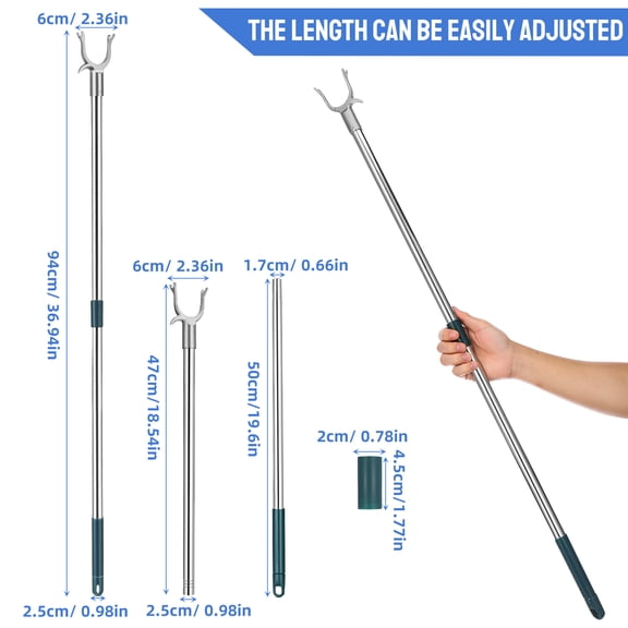 SEWOART Heavy Duty Stainless Steel Clothes Reach Rod, Dark Green, Adjustable, Versatile