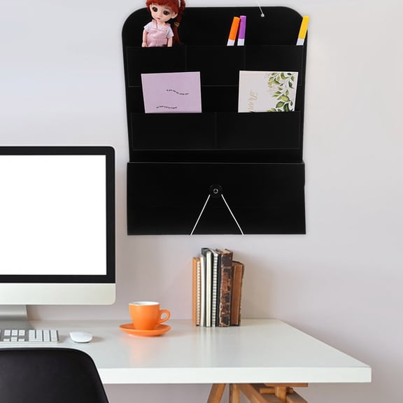 SEWOART Black Wall Mount Storage Charts Hanging Pocket Organizer for Office Use