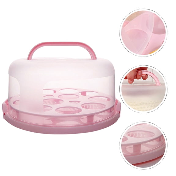 SEWOART Clear Lid Pink Cake Display Box with Handle for Reusable Dessert and Baking Storage