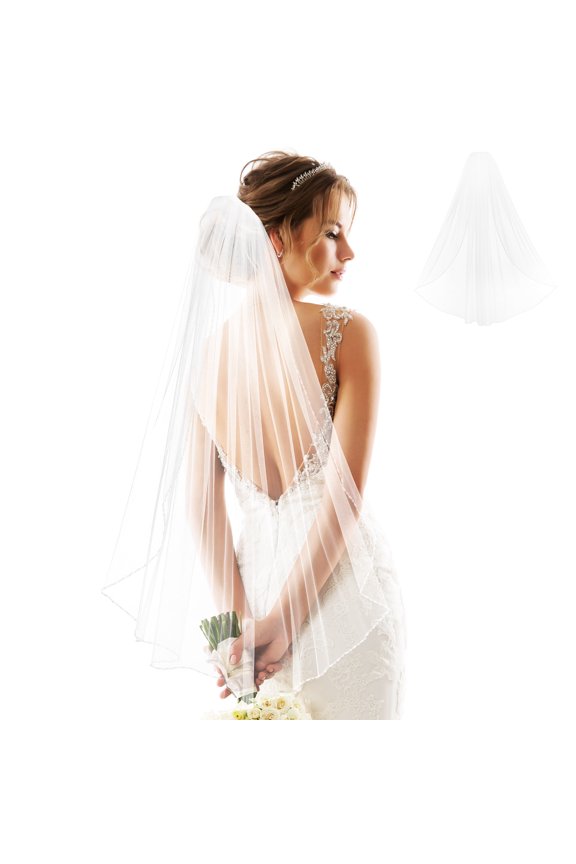 Bridal Veil Cathedral Length With Decoration Fabric 1 Set Women Performances