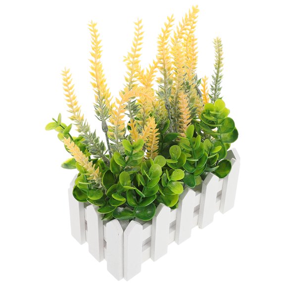 SEWOART Small Fake Lavender Potted Plant for Decor Yellow Realistic Artificial Flowers in Pot 4.5 Inch