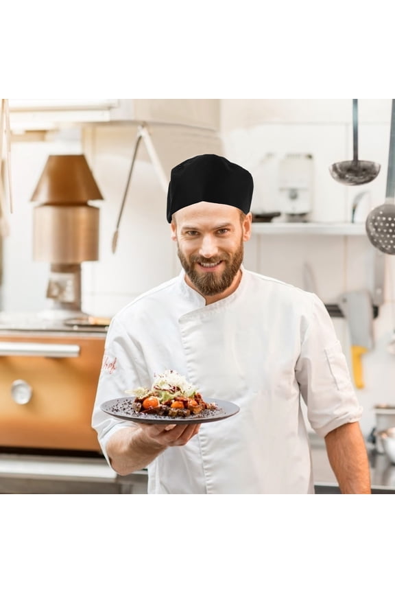 Black Breathable Cotton Chef Beanie Unisex Hat for Sushi Cooking and Kitchen Work