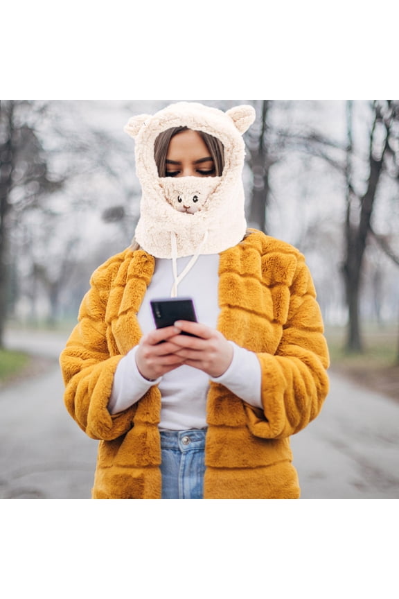 Beige Cycling Facial Hood Windproof Cotton Material with Enhanced Insulation