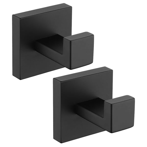 SEWOART 2Pcs Black Stainless Steel Wall Mounted Punching Hooks for Towels Coats and Hats