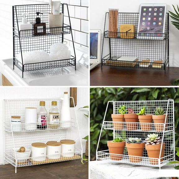 SEWOART White Two Tier Desktop Storage Rack Rust Resistant Multi Functional Organizer for Room